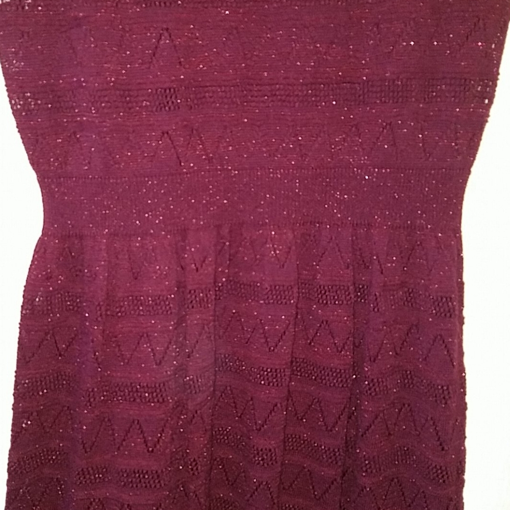 UNIQUE style Dark Red Sparkle Pointelle Sweater dress - Picture 5 of 8